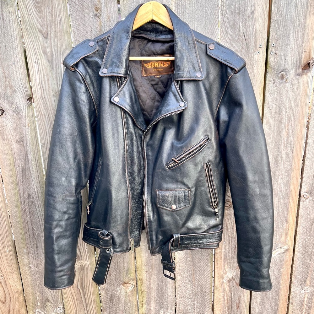 *UNIK | Biker Motorcycle Riding Leather Dark Brown Jacket Size 44